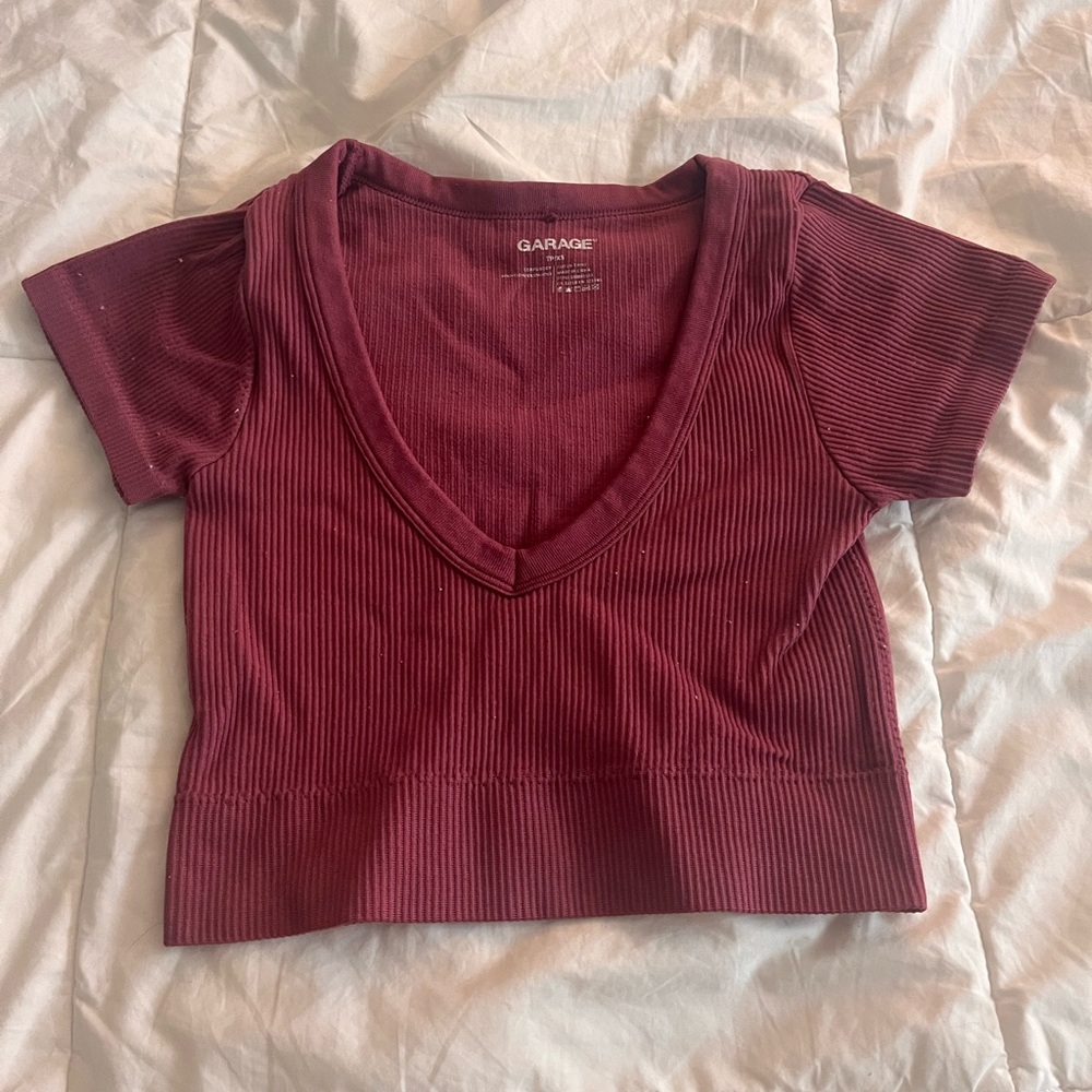 Garage Red Crop Fitted T-Shirt